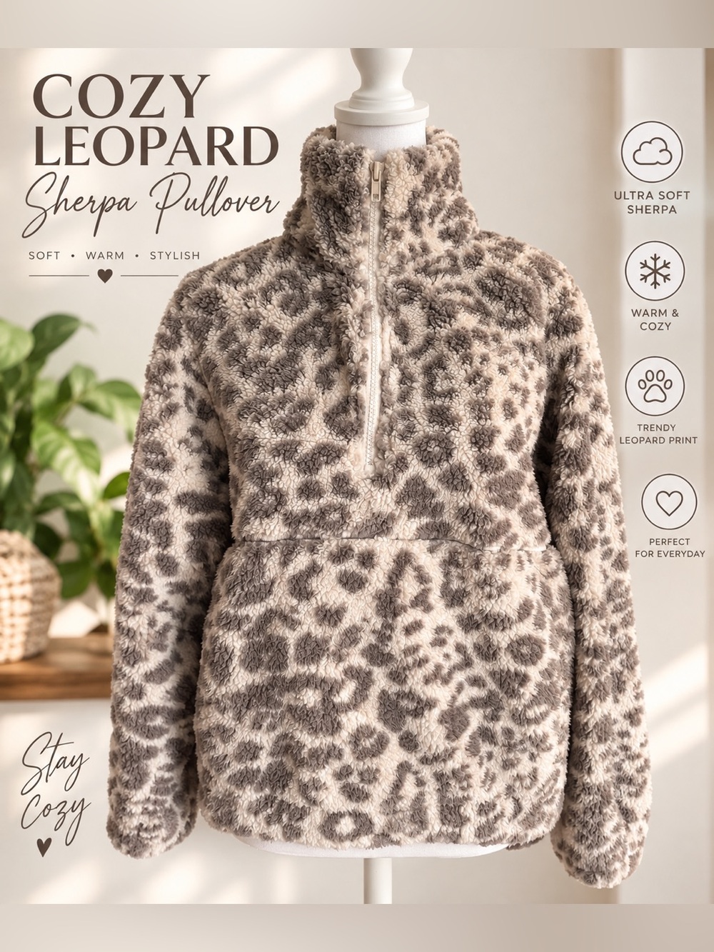 Z Supply Fuzzy Gray Leopard Turtleneck Sweater
